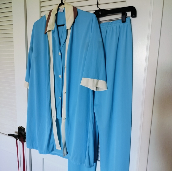 Vintage 1950s Gaymode JCPenney Robe, Top & Pants 3 piece Pajama Set Blue - Picture 14 of 16